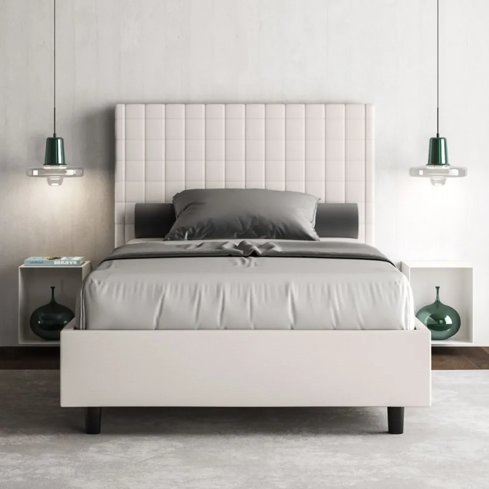 Letto 120x200cm contenitore con testiera a quadretti bianco LIT210