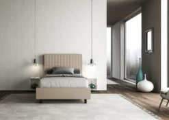 Letto 120x190cm contenitore con testiera a quadretti tortora LIT208