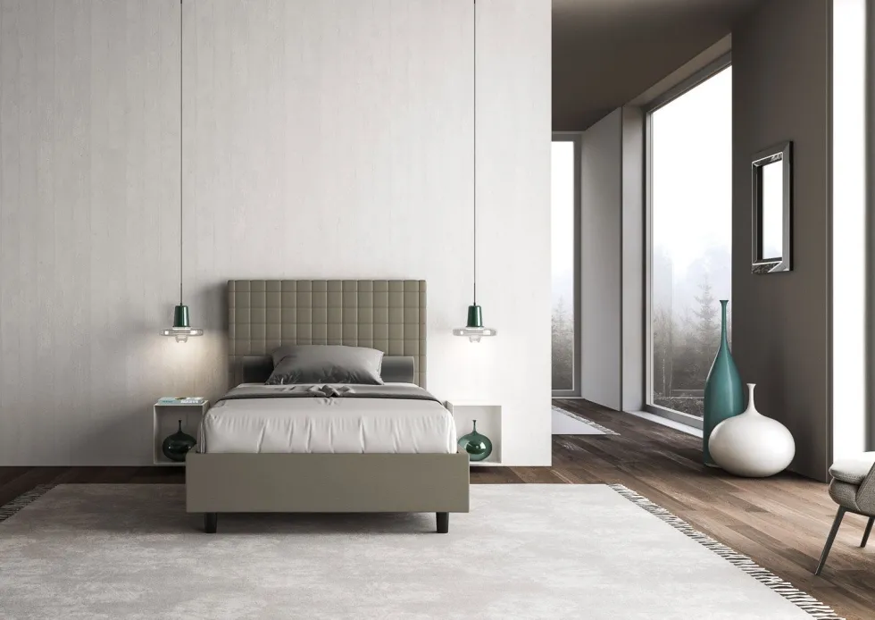 Letto 120x190cm contenitore con testiera a quadretti cappuccino LIT208