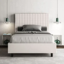 Letto 120x190cm contenitore con testiera a quadretti bianco LIT208