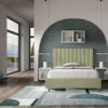 Letto 120x200cm contenitore con testiera trapuntata in microfibra tè verde LIT232