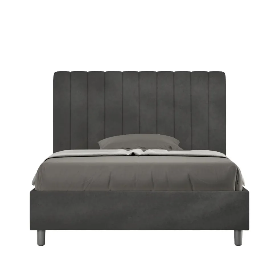 Letto 120x200cm contenitore con testiera trapuntata in microfibra grigio LIT232