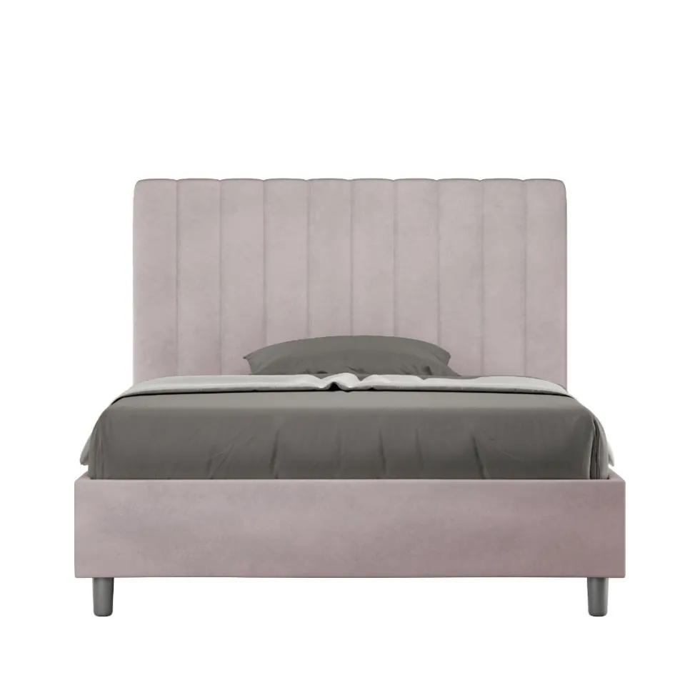 Letto 120x200cm contenitore con testiera trapuntata in microfibra glicine lilla LIT232