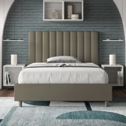 Letto 120x200cm contenitore con testiera trapuntata in similpelle cappuccino LIT230