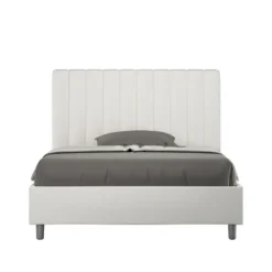 Letto 120x200cm contenitore con testiera trapuntata in similpelle bianco LIT230