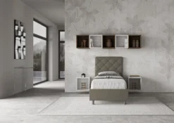 Letto 90x200cm contenitore con testiera a rombo cappuccino LIT132