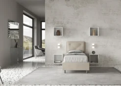 Letto 90x210cm contenitore con tre bottoni in microfibra sabbia beige LIT116
