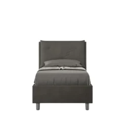 Letto 90x210cm contenitore con tre bottoni in microfibra grigio LIT116