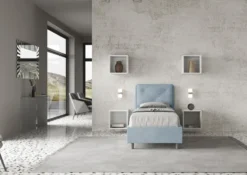 Letto 90x210cm contenitore con tre bottoni in microfibra azzurro LIT116