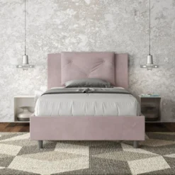 Letto 120x210cm contenitore con tre bottoni in microfibra glicine lilla LIT188