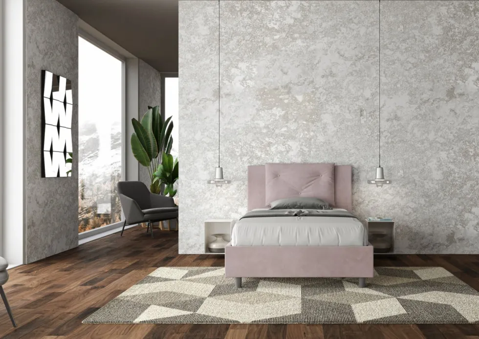 Letto 120x210cm contenitore con tre bottoni in microfibra glicine lilla LIT188