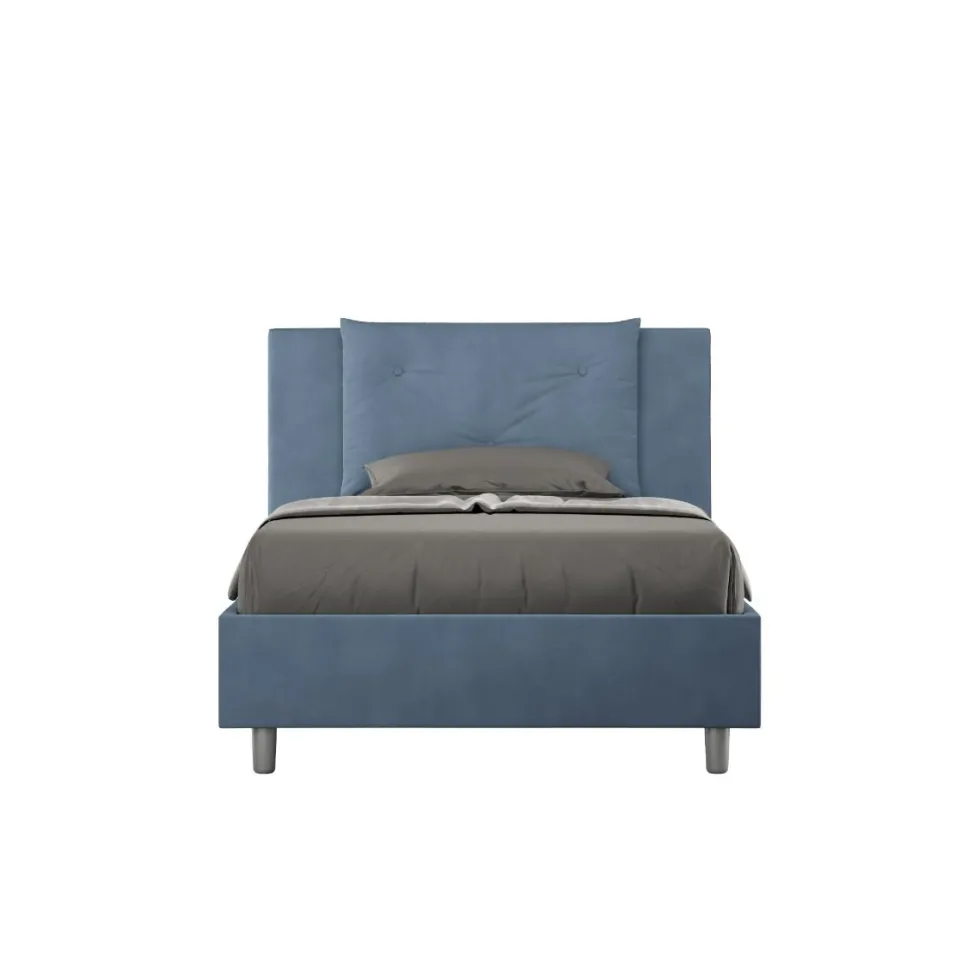 Letto 120x210cm contenitore con tre bottoni in microfibra blu LIT188