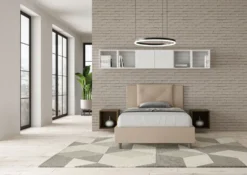 Letto 120x210cm contenitore con tre bottoni in similpelle tortora LIT186