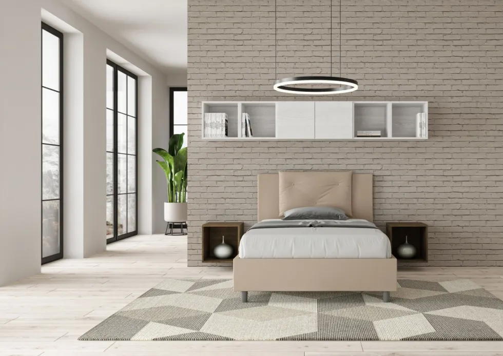 Letto 120x210cm contenitore con tre bottoni in similpelle tortora LIT186