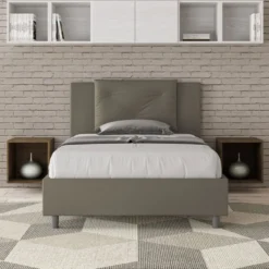 Letto 120x210cm contenitore con tre bottoni in similpelle cappuccino LIT186