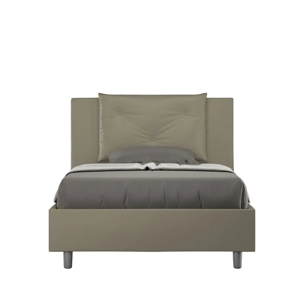 Letto 120x210cm contenitore con tre bottoni in similpelle cappuccino LIT186