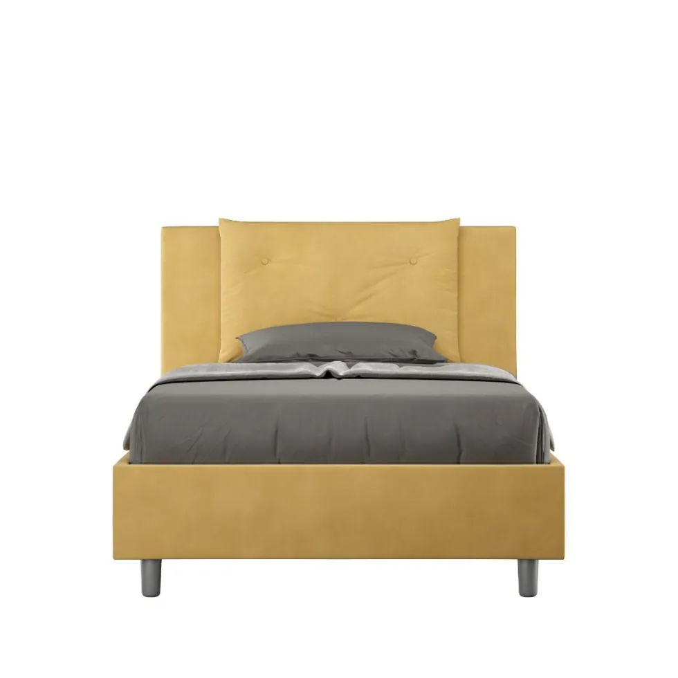 Letto 120x200cm contenitore con tre bottoni in microfibra ocra LIT184