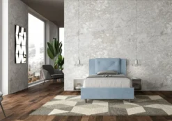Letto 120x200cm contenitore con tre bottoni in microfibra azzurro LIT184