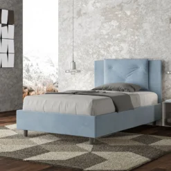Letto 120x200cm contenitore con tre bottoni in microfibra azzurro LIT184
