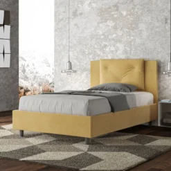 Letto 120x190cm contenitore con tre bottoni in microfibra ocra LIT180