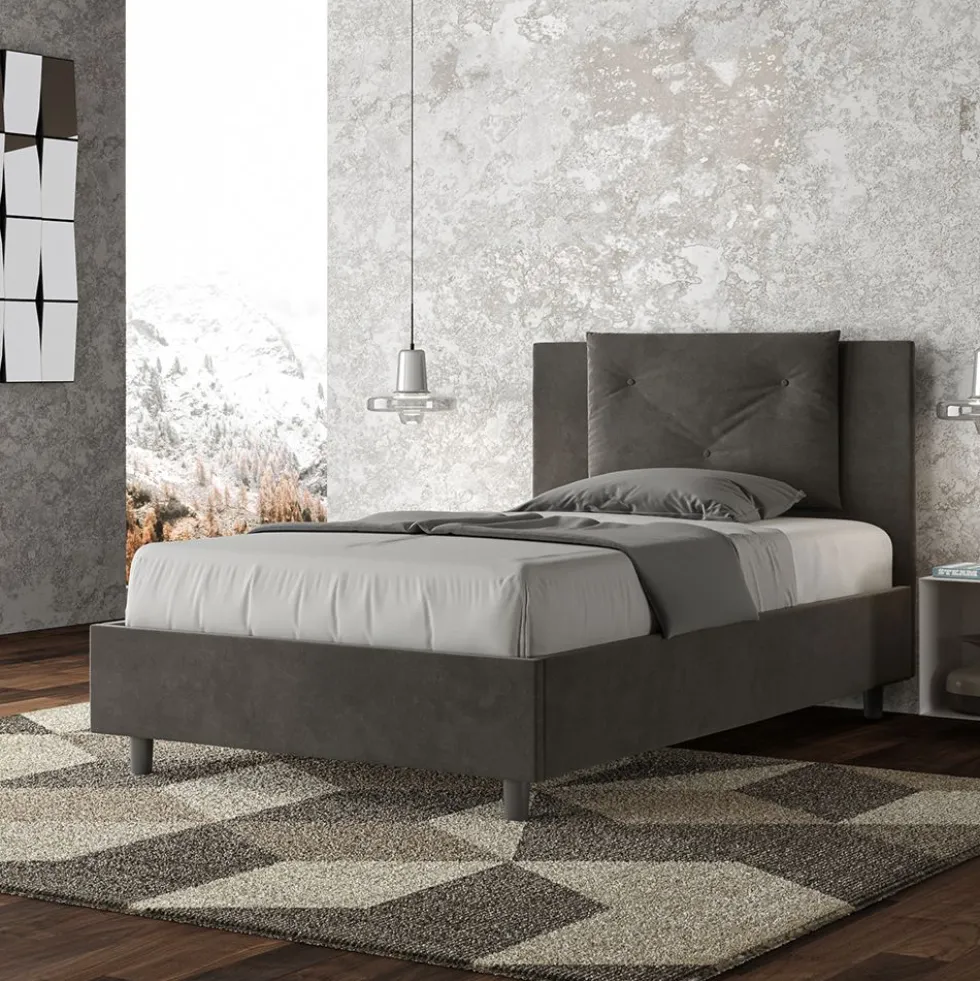 Letto 120x190cm contenitore con tre bottoni in microfibra grigio LIT180