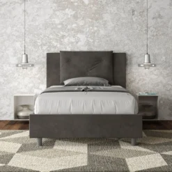 Letto 120x190cm contenitore con tre bottoni in microfibra grigio LIT180