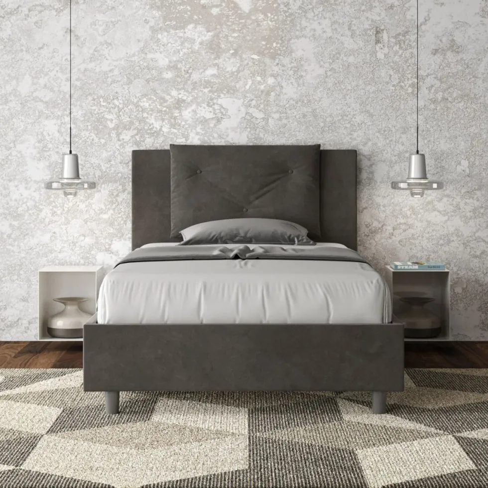 Letto 120x190cm contenitore con tre bottoni in microfibra grigio LIT180