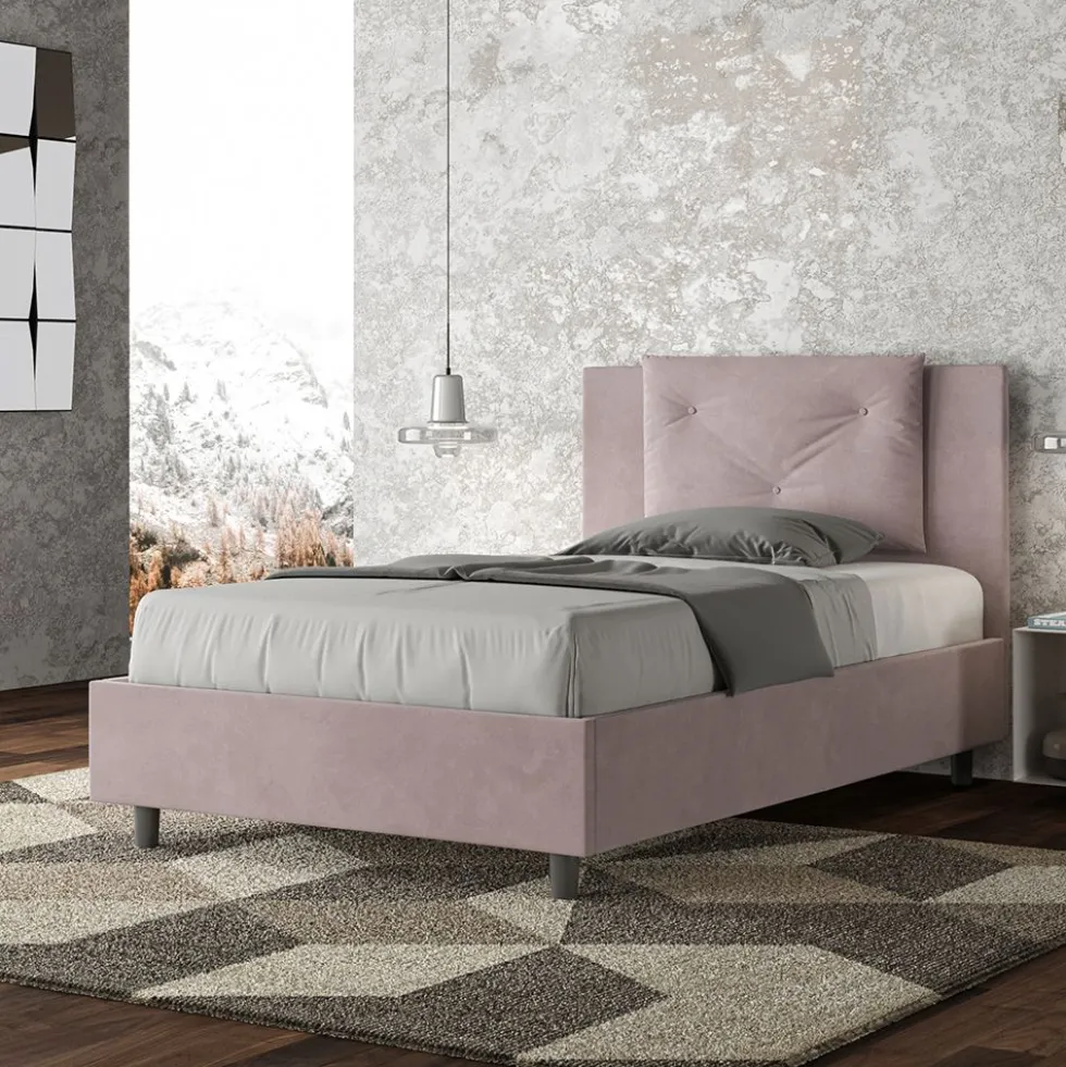 Letto 120x190cm contenitore con tre bottoni in microfibra glicine lilla LIT180