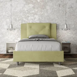 Letto 120x190cm contenitore con tre bottoni in microfibra tè verde LIT180