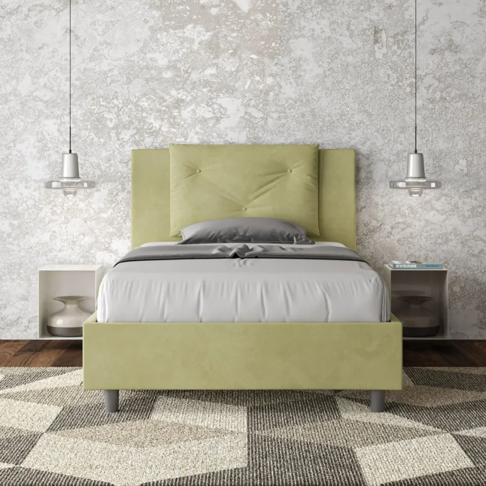 Letto 120x190cm contenitore con tre bottoni in microfibra tè verde LIT180