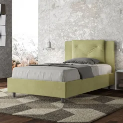 Letto 120x190cm contenitore con tre bottoni in microfibra tè verde LIT180