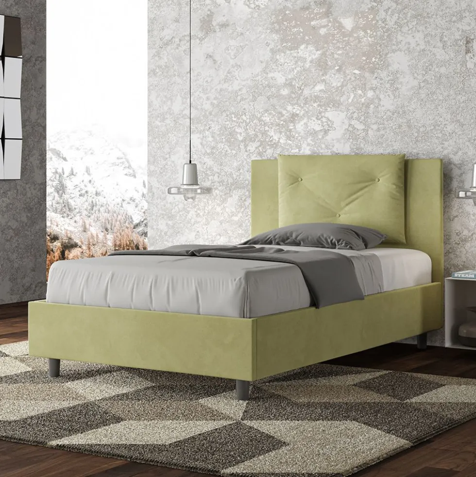 Letto 120x190cm contenitore con tre bottoni in microfibra tè verde LIT180