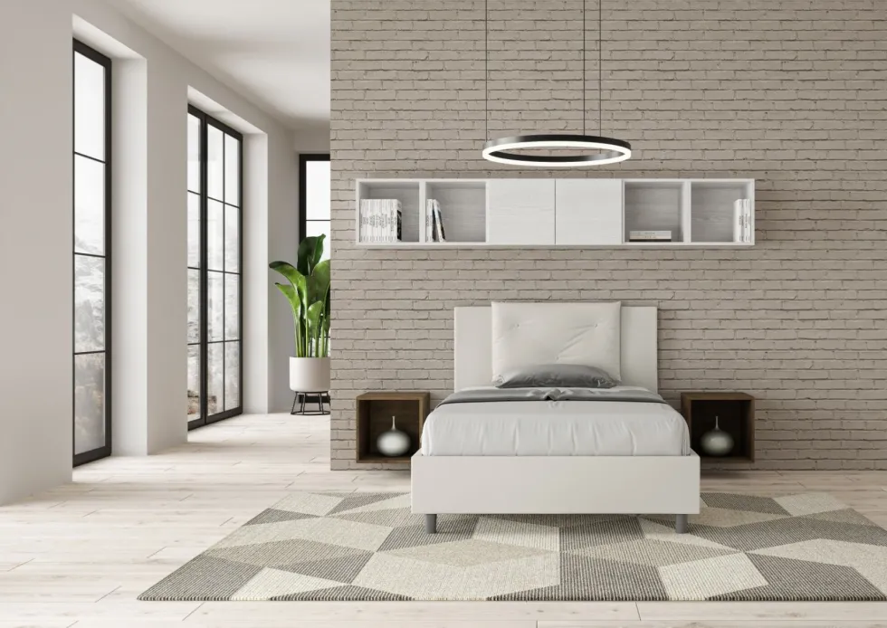 Letto 120x200cm contenitore con tre bottoni in similpelle bianco LIT182