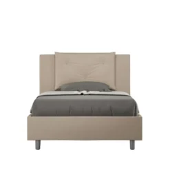 Letto 120x190cm contenitore con tre bottoni in similpelle tortora LIT178