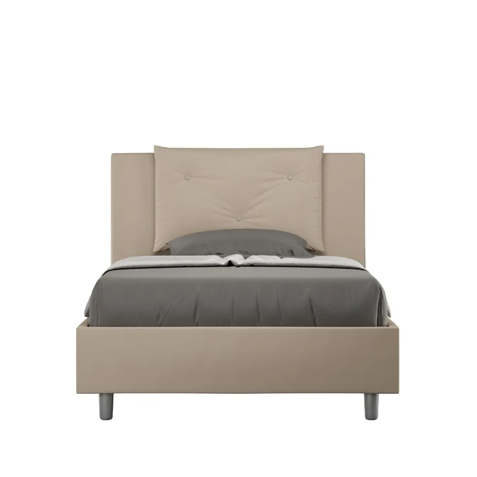 Letto 120x190cm contenitore con tre bottoni in similpelle tortora LIT178