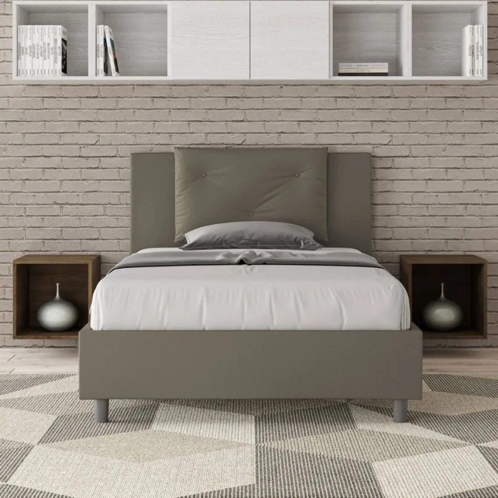 Letto 120x190cm contenitore con tre bottoni in similpelle cappuccino LIT178
