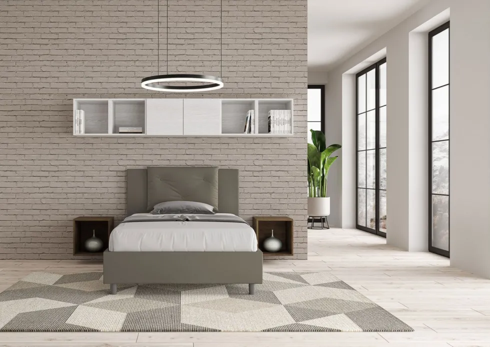 Letto 120x190cm contenitore con tre bottoni in similpelle cappuccino LIT178