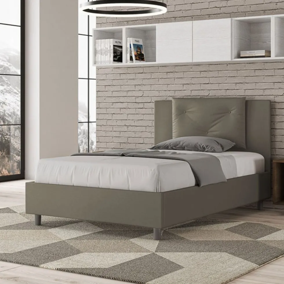 Letto 120x190cm contenitore con tre bottoni in similpelle cappuccino LIT178