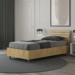 Letto 80x200cm contenitore effetto legno testiera inclinata quercia LIT92