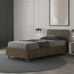 Letto 80x200cm contenitore effetto legno testiera inclinata noce LIT92
