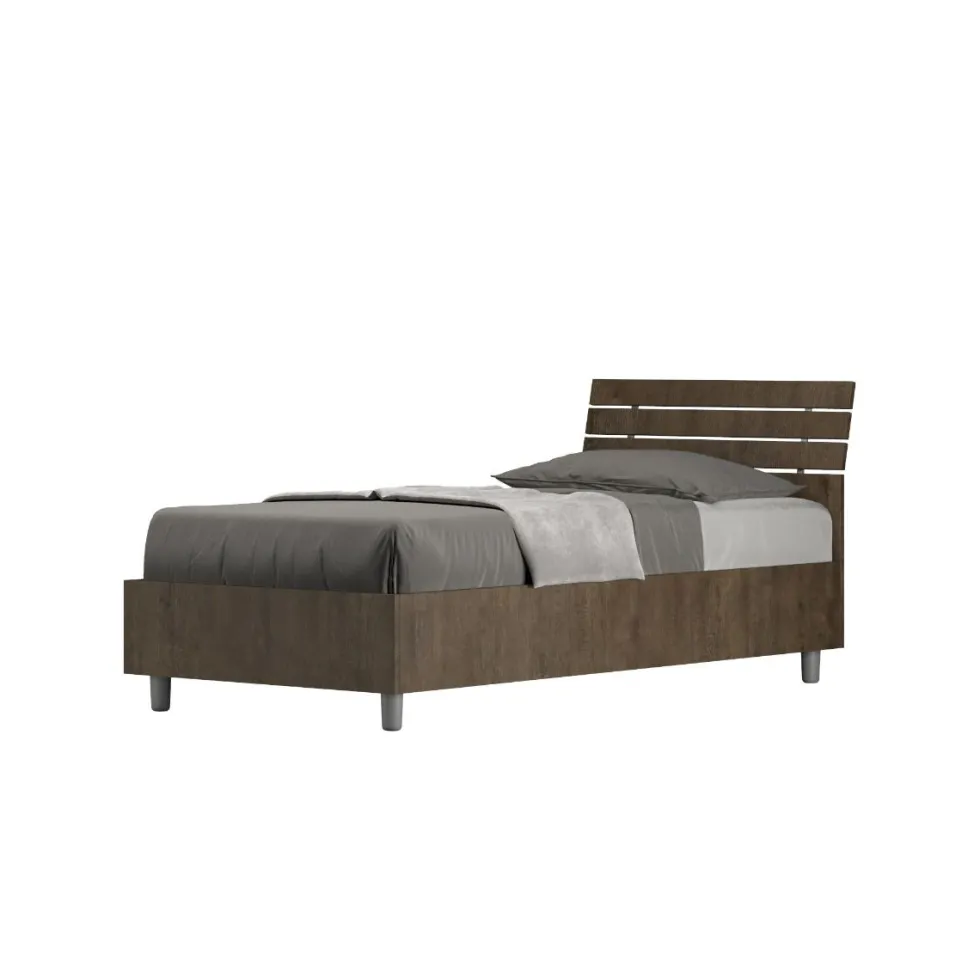 Letto 80x200cm contenitore effetto legno testiera inclinata noce LIT92