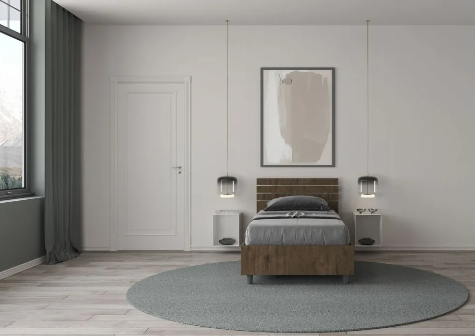 Letto 80x200cm contenitore effetto legno testiera inclinata noce LIT92