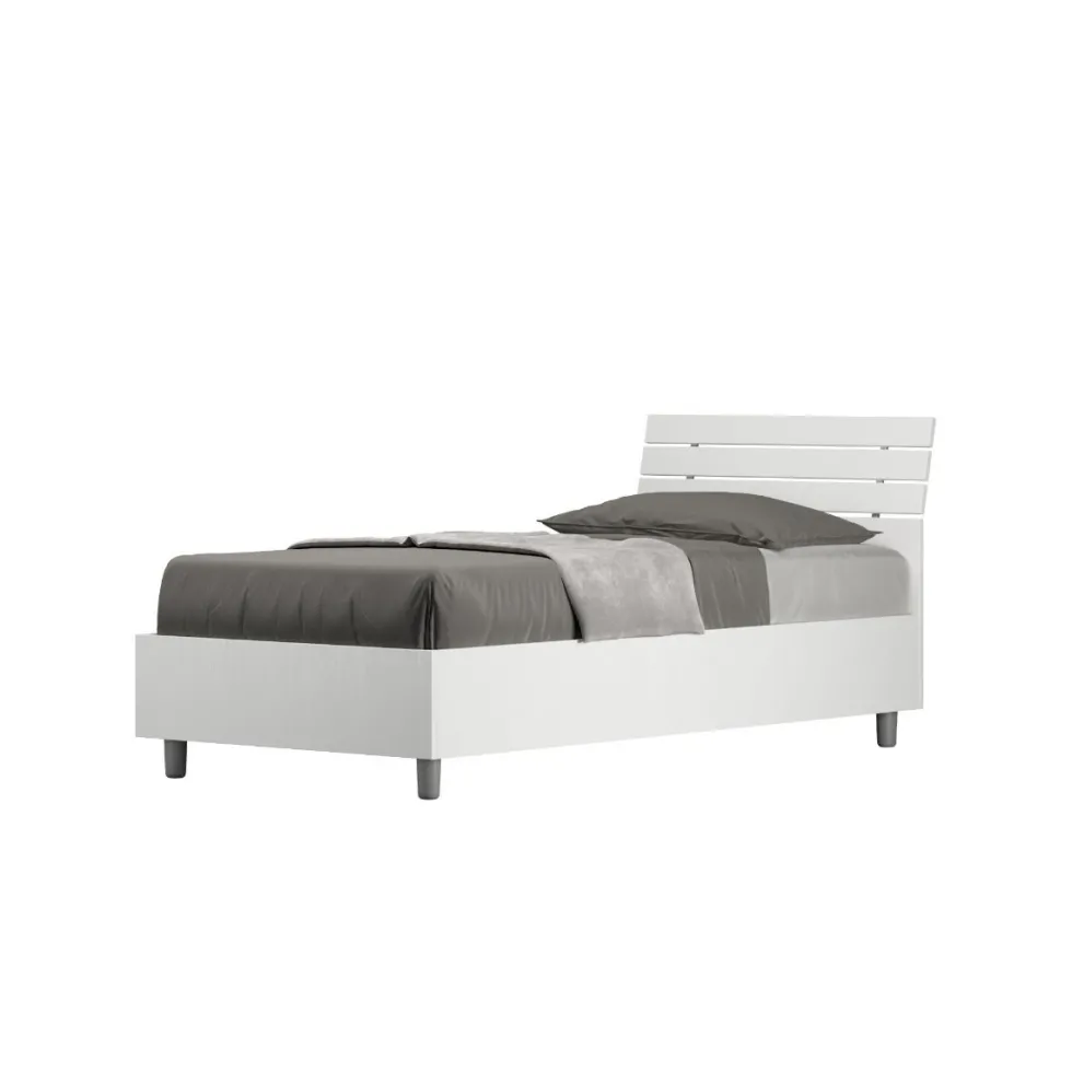 Letto 80x200cm contenitore effetto legno testiera inclinata bianco frassino LIT92
