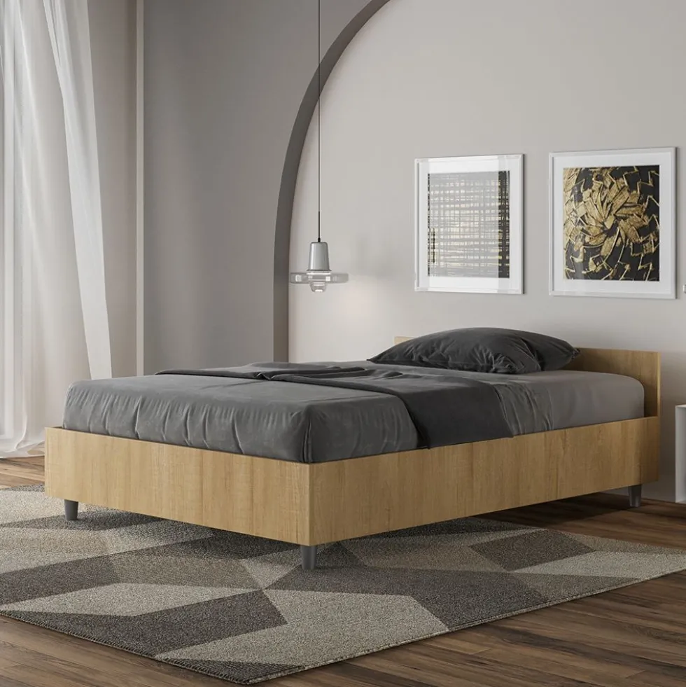 Letto 120x190cm contenitore effetto legno quercia LIT238