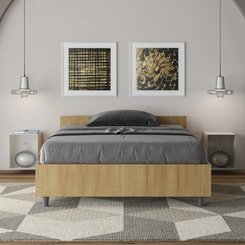Letto 120x190cm contenitore effetto legno quercia LIT238