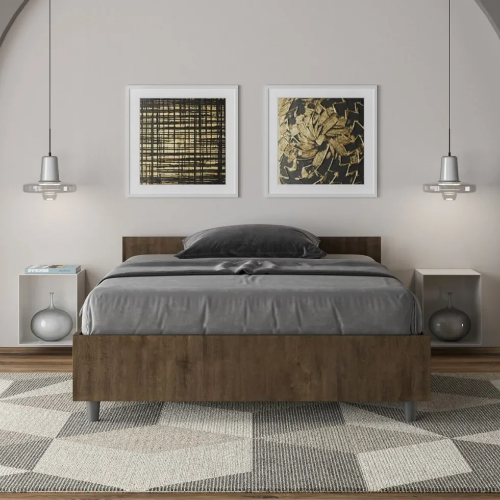 Letto 120x190cm contenitore effetto legno noce LIT238