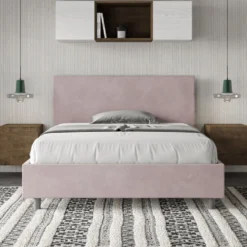 Letto 140x210cm contenitore francese testiera liscia in microfibra glicine lilla LIT274