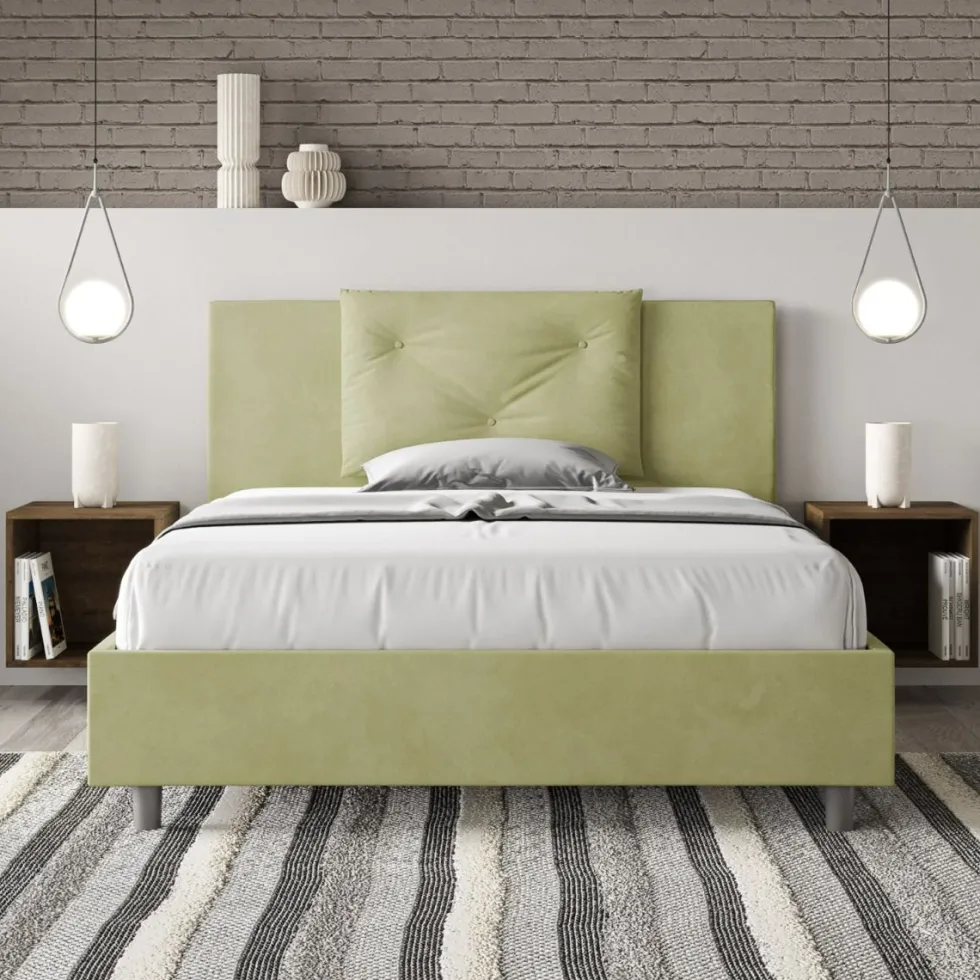 Letto 140x200cm contenitore francese con tre bottoni in microfibra tè verde LIT284