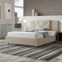 Letto 140x200cm contenitore francese con tre bottoni in microfibra sabbia beige LIT284