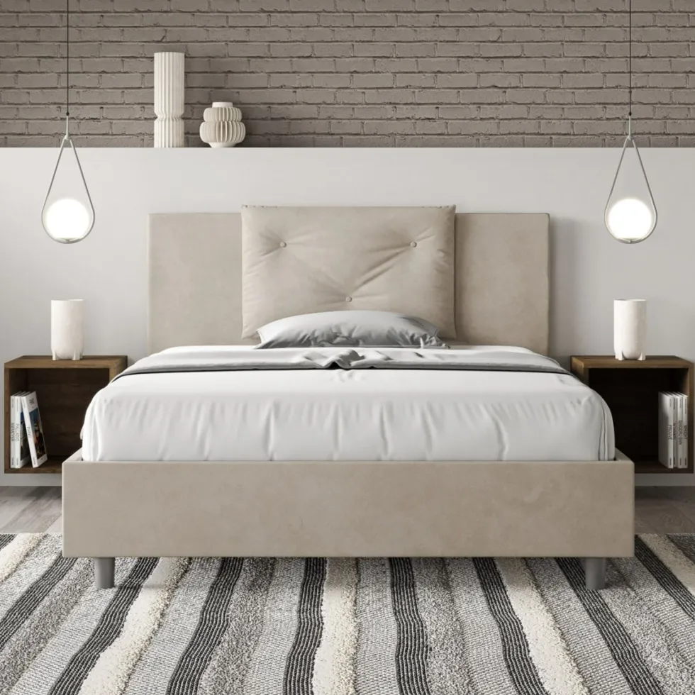 Letto 140x200cm contenitore francese con tre bottoni in microfibra sabbia beige LIT284